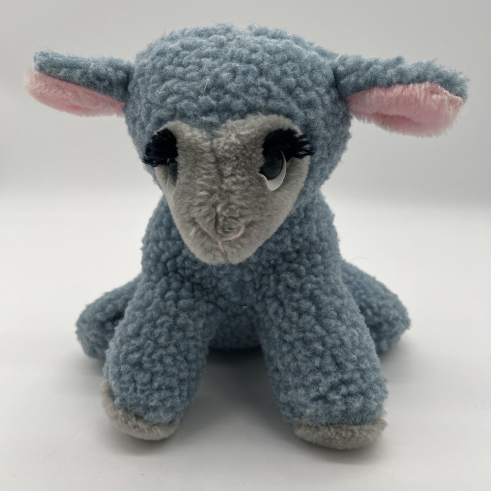 Vintage Animal Fair Lamb Sheep Plush Sherpa Gray Stuffed Animal Toy~Made In USA‎